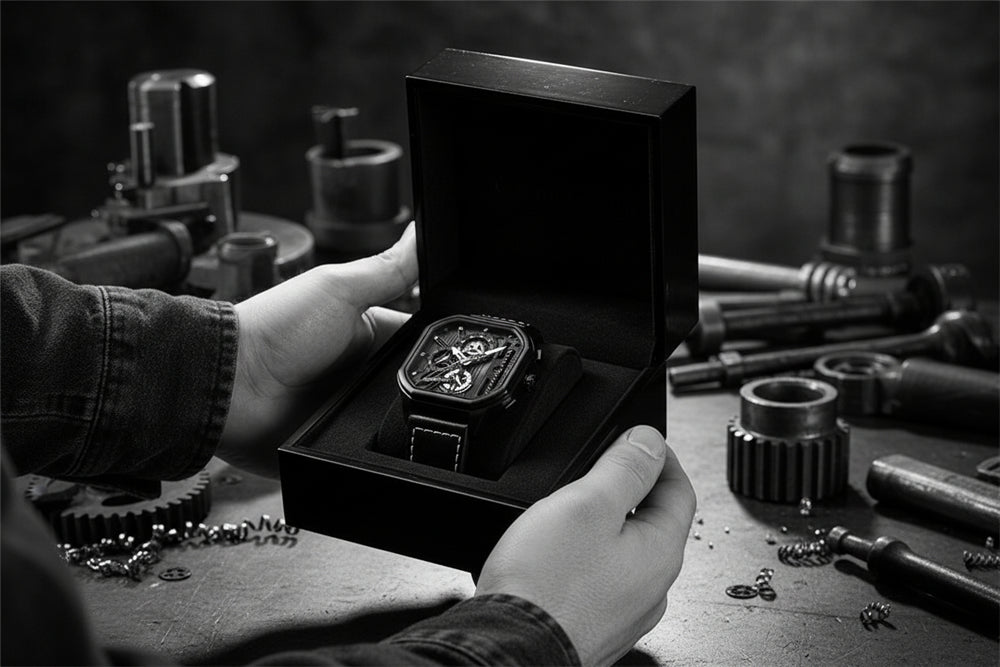 Square Design Big Dial Business Casual Men'S Watches Genuine Leather Waterproof Quartz Wristwatch for Men Sport Military Hour